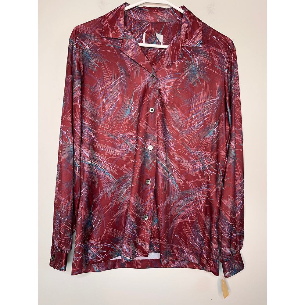 1970s Burgundy Wine Red Teal Blue Artsy Whimsigoth Disco Retro Volup Shirt XL